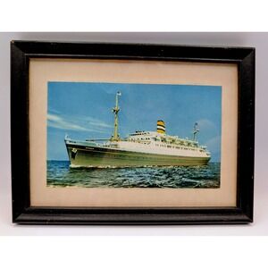 Vintage Holland America Line SS Ryndam Framed Postcard Ship Nautical Decor